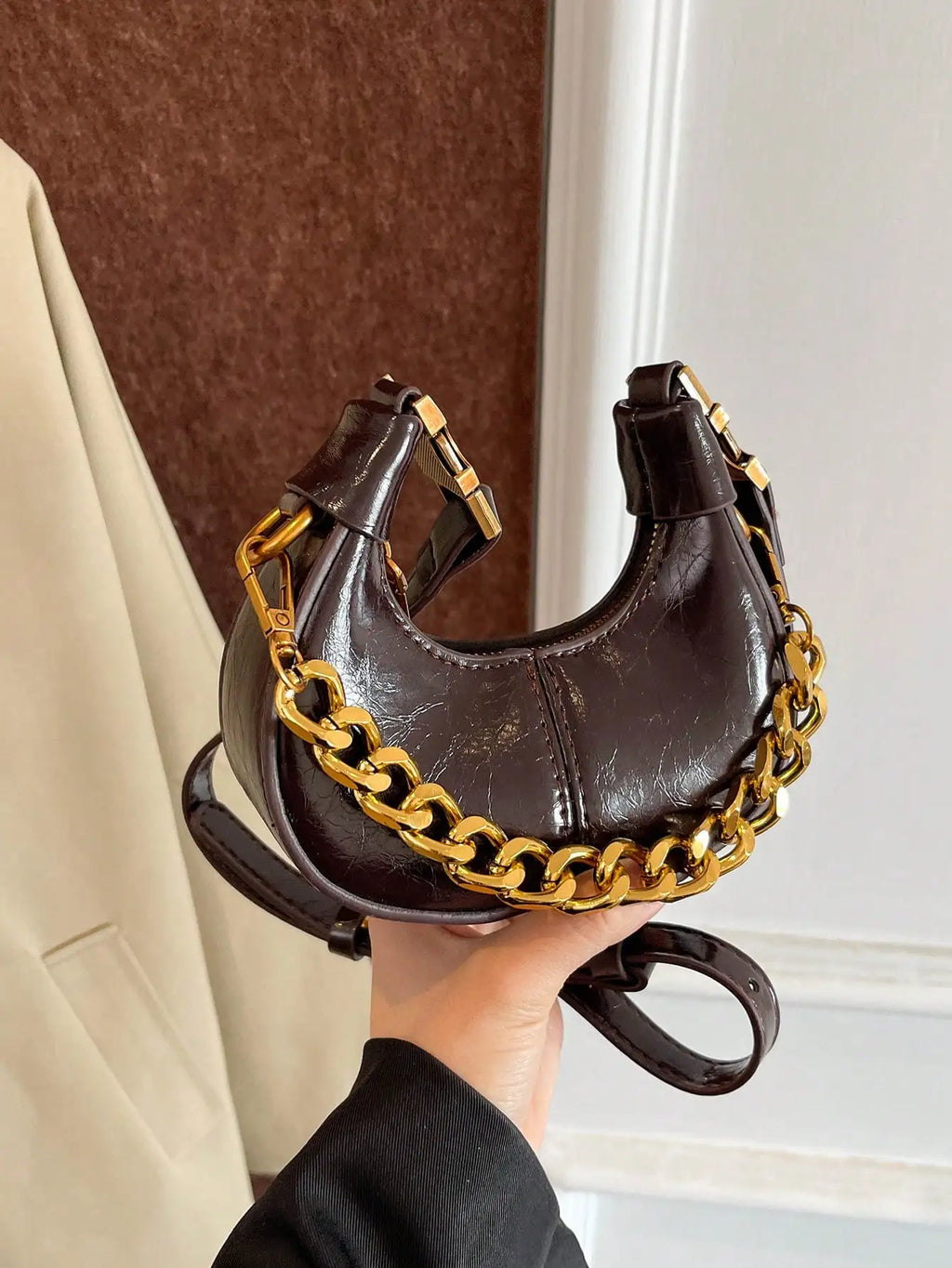 Women's Sequined Chain PU Top-Handle Hobo Bag