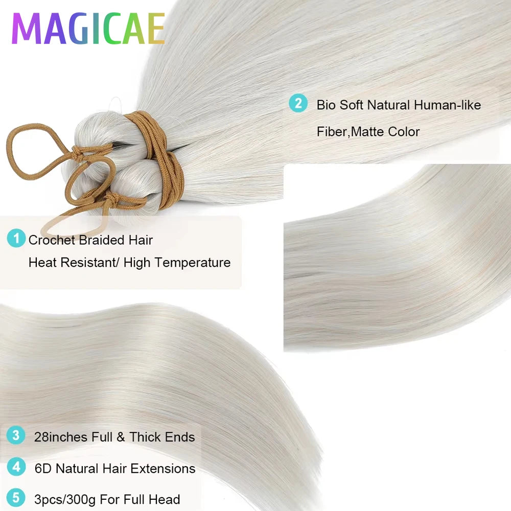 Braids Crochet 3Pcs 28Inches 300grams Synthetic Straight Bundles Orange Highlight Brown Braiding Hair Ombre Blond Gray White 60#