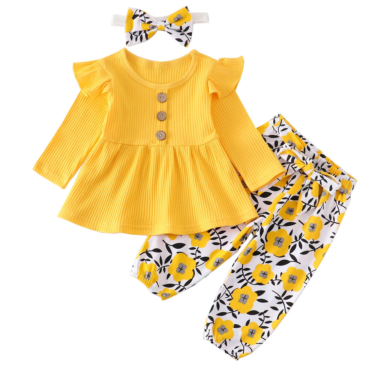 Newborn Baby Girl 3-Piece Knit Top, Floral Pants & Headband Set