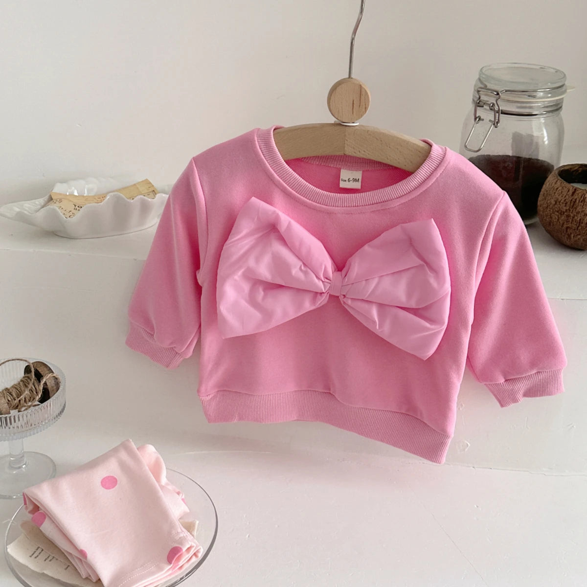 Baby Girl 3D Large Bow Polka Dot Top & Pants 2-Piece Set