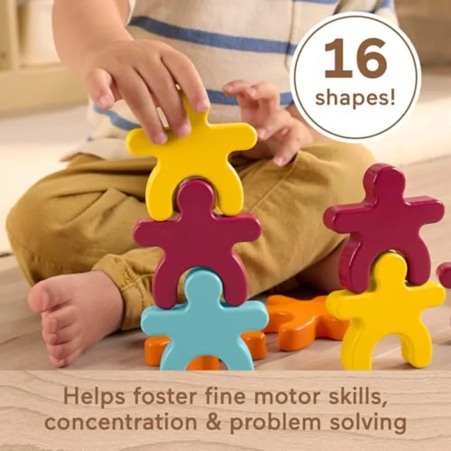 Montessori Wooden Stacking Shapes Toy - 16 Piece Set