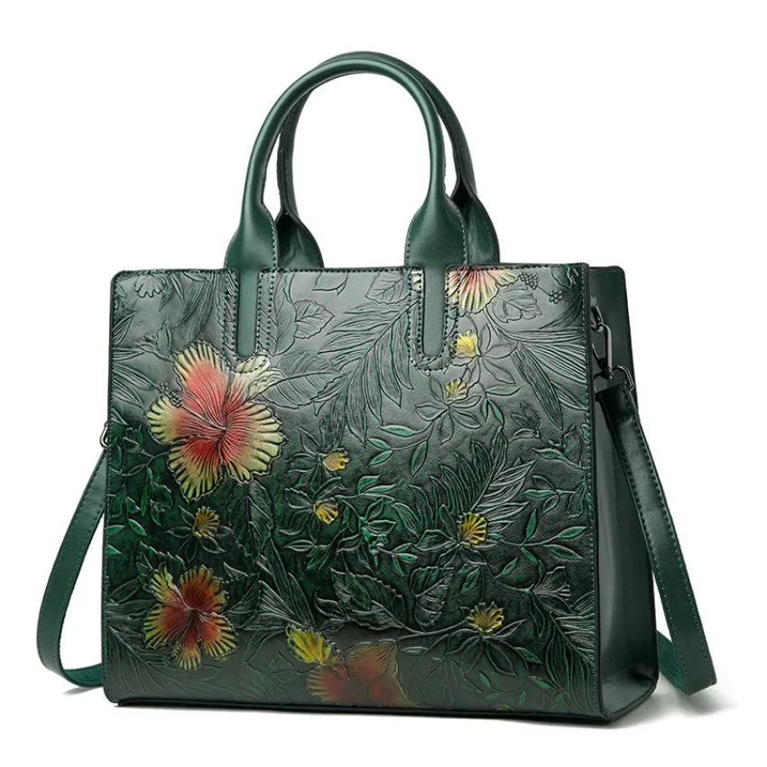 Women's Embossed Floral PU Shoulder Bag