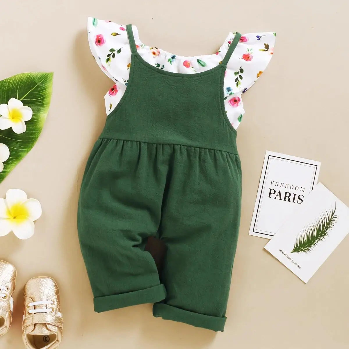 Toddler Girls Floral Print Top & Suspender Pants Set