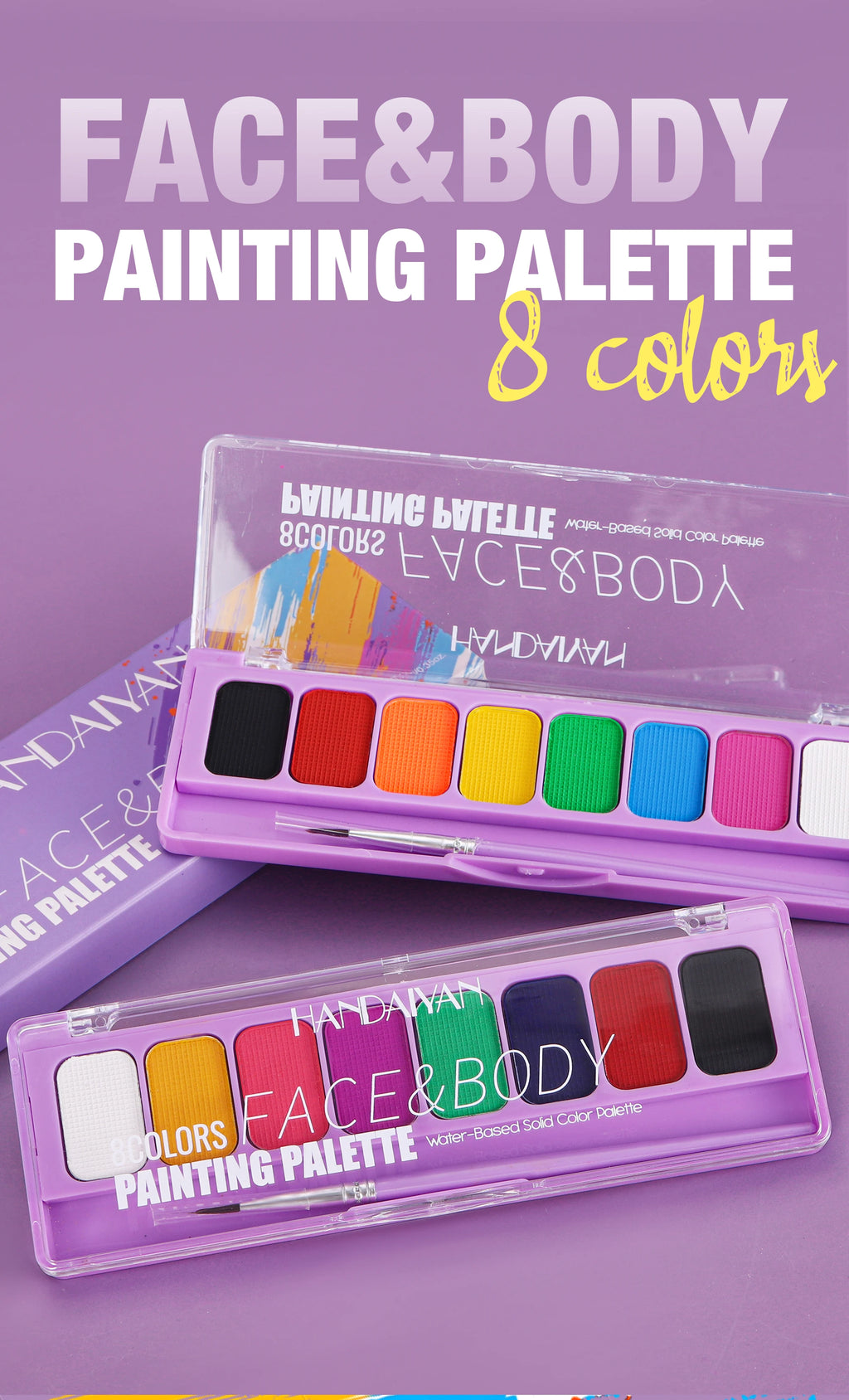 8 Color Face Body Paint Palette Water Soluble Fluorescent UV Makeup Halloween Party Cosmetics Fancy Dress Beauty