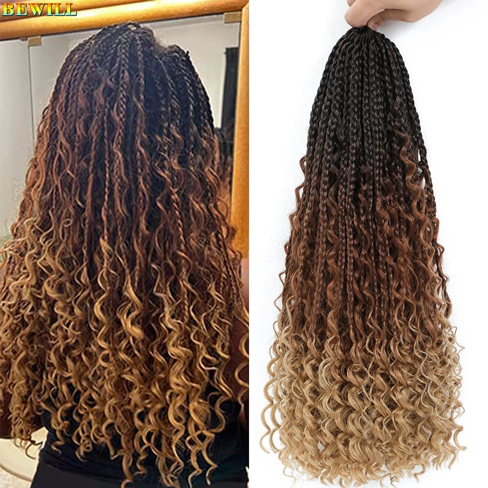 Goddess Box Braids Crochet Hair 14 18 24 Inch Bohemian Hippie Box Braids With Curly Ends Synthetic Braiding Hair for Black Women