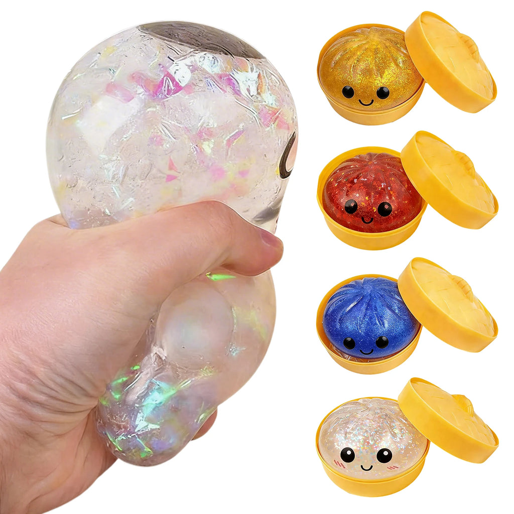 Glitter Dumpling - Glitter Dumpling Squishy, Dumplings Squeeze Sensory Stress Relief Toy with Food Steamer for Adults & Kids