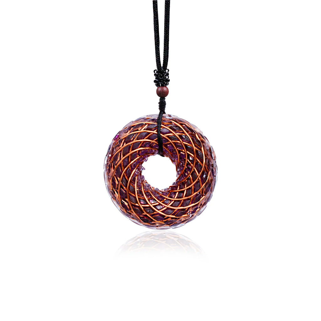 Rodin Coil & Amethyst  Orgone Pendant Necklace, Handmade pendant jewelry ，Adjustable Chain for Women & Men