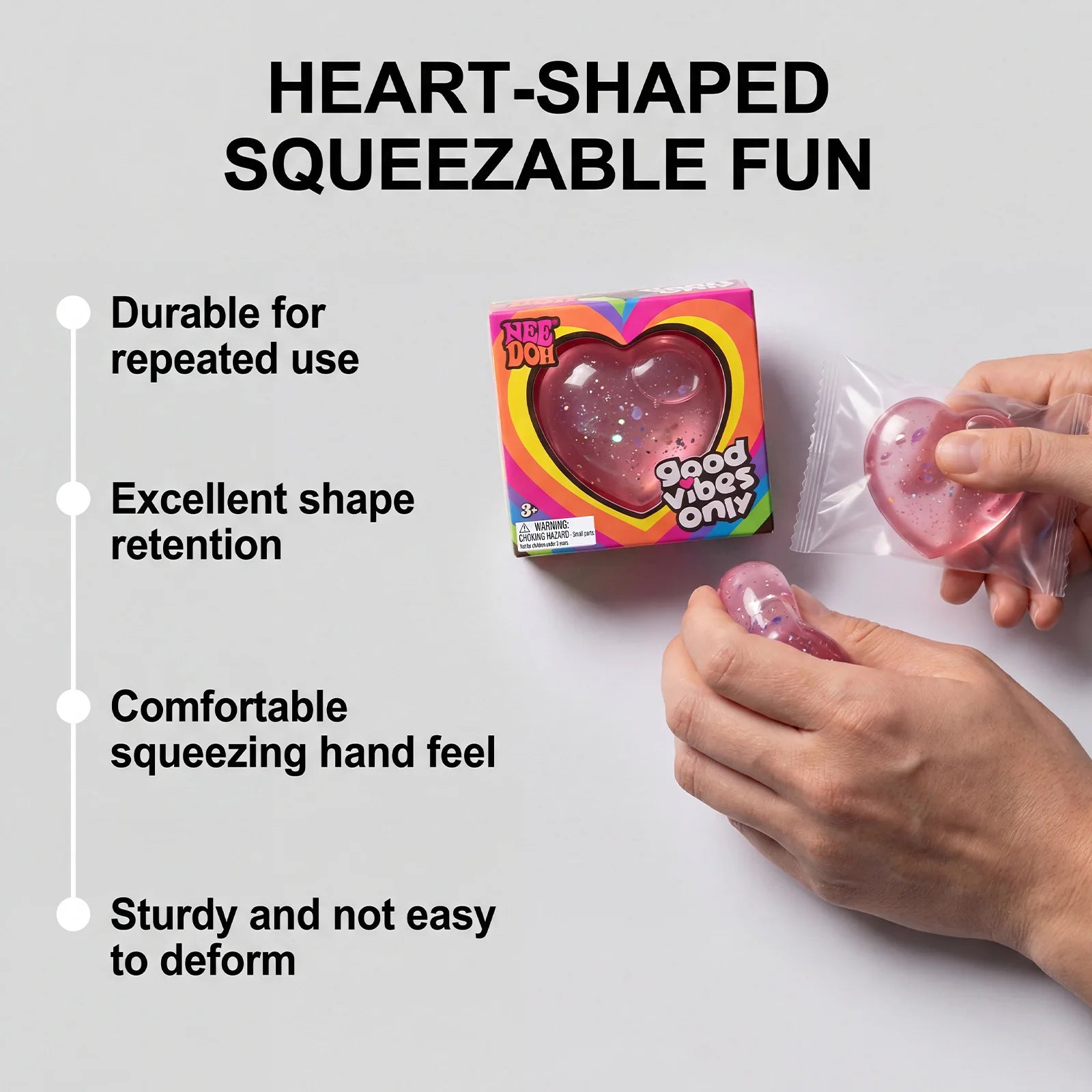 Needoh Heart Shape Squishy Stress Relief Toy | Soft & Portable Palm Fidget