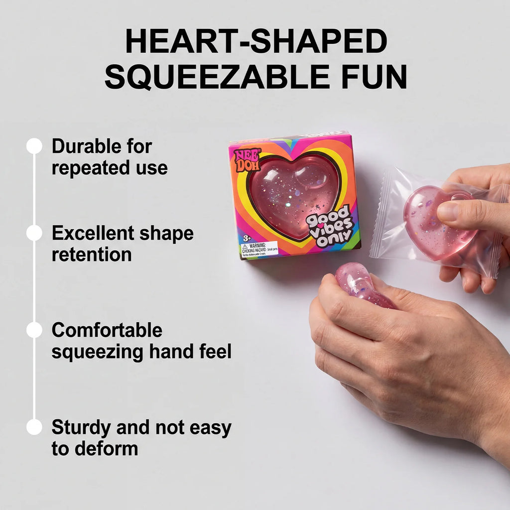 Needoh Heart Shape Squishy Stress Relief Toy | Soft & Portable Palm Fidget