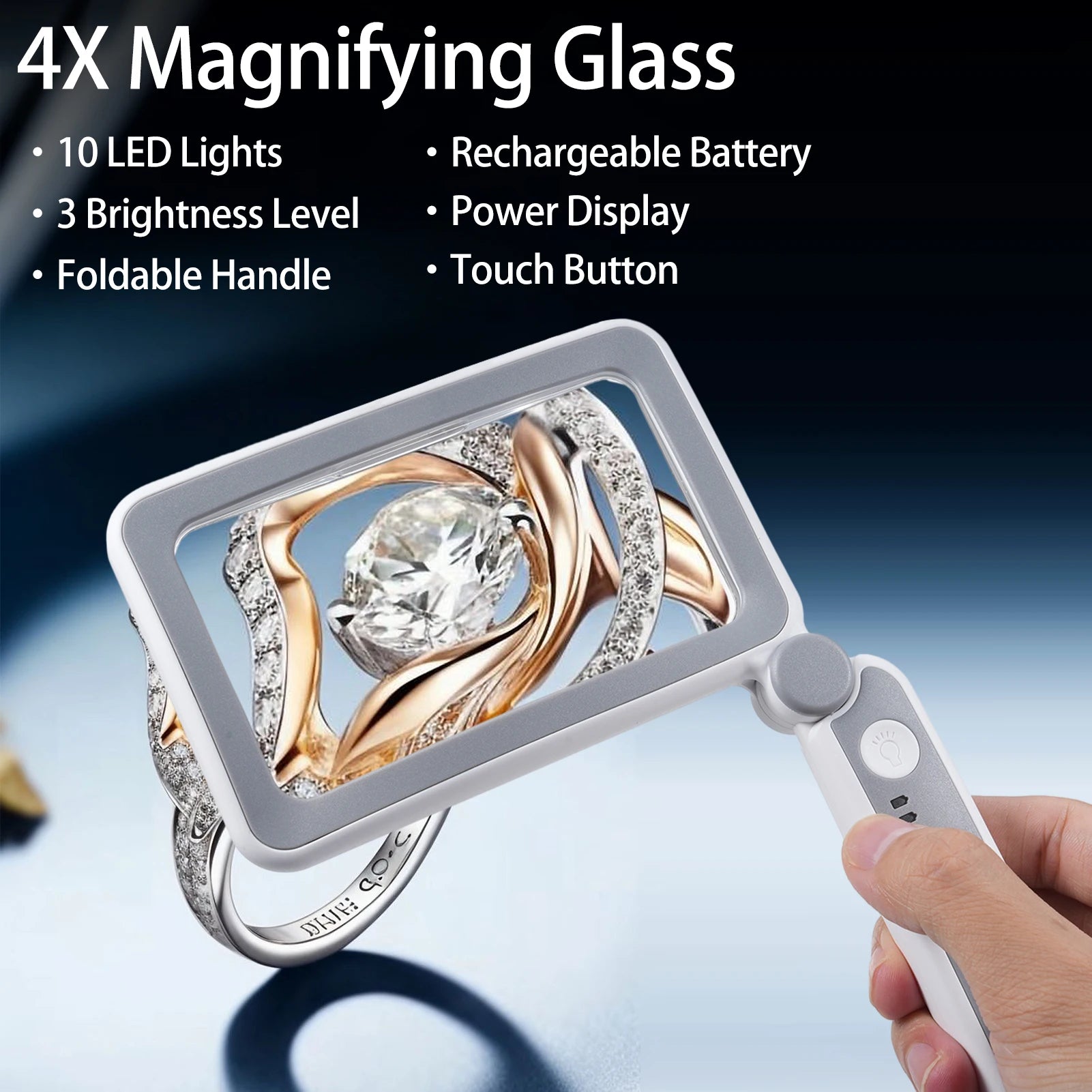 4X Large Magnifying Glass with LED Lights USB Loupe Rechargeable Magnifier Handheld Reading Magnifying Lamp With LED Lighting
