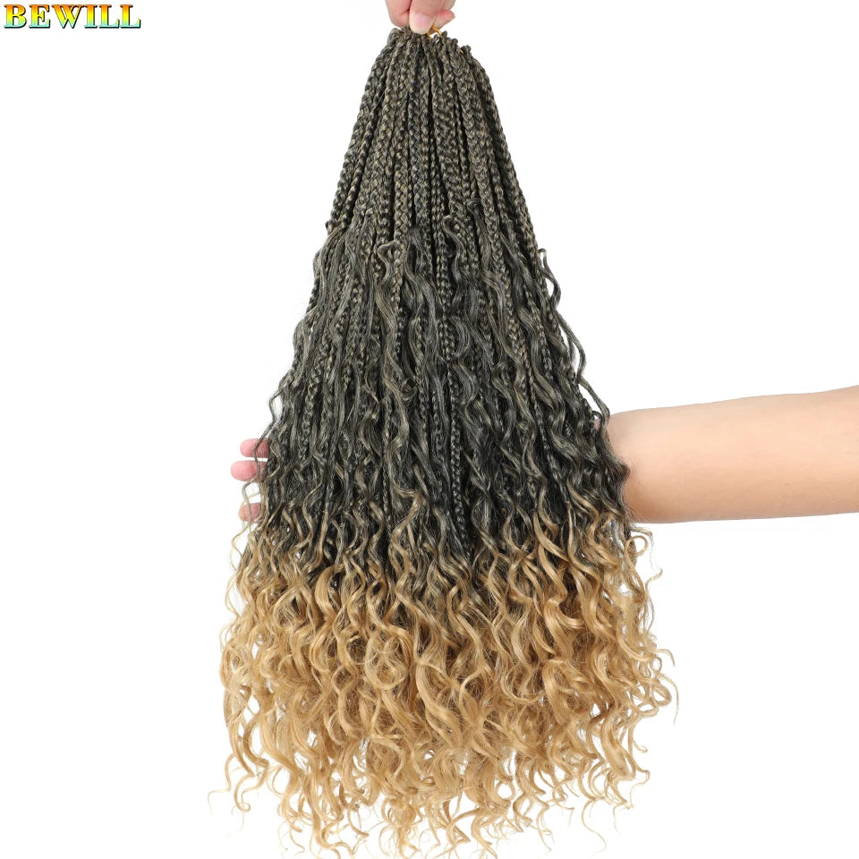 Goddess Box Braids Crochet Hair 14 18 24 Inch Bohemian Hippie Box Braids With Curly Ends Synthetic Braiding Hair for Black Women