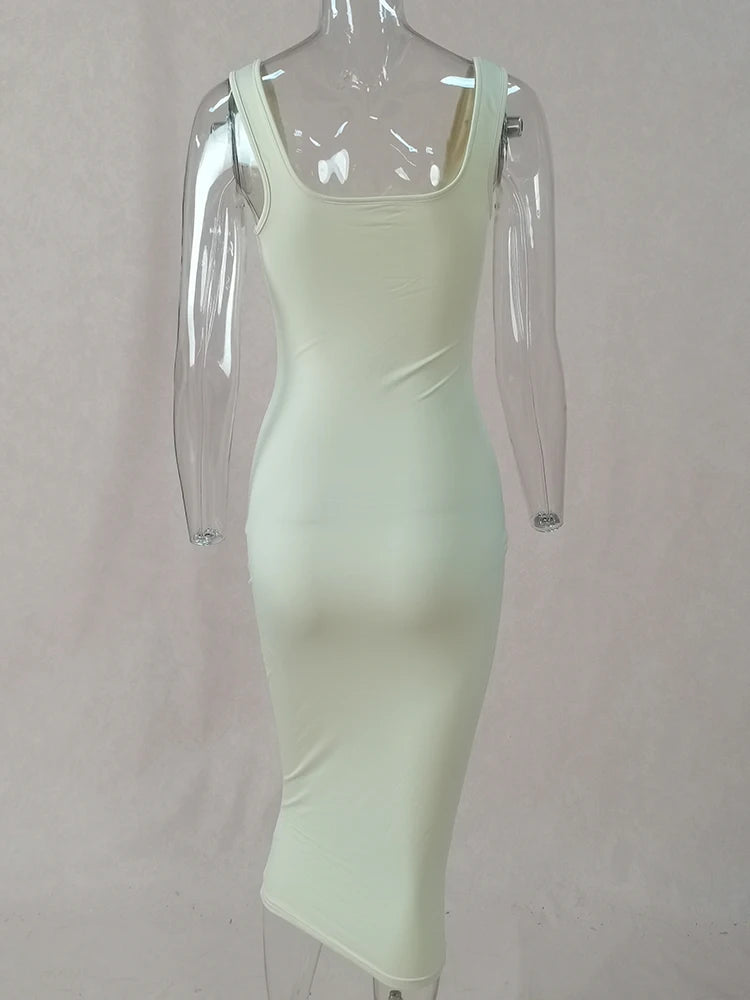 Women's Sleeveless Square Neck Wrapped Maxi Dress
