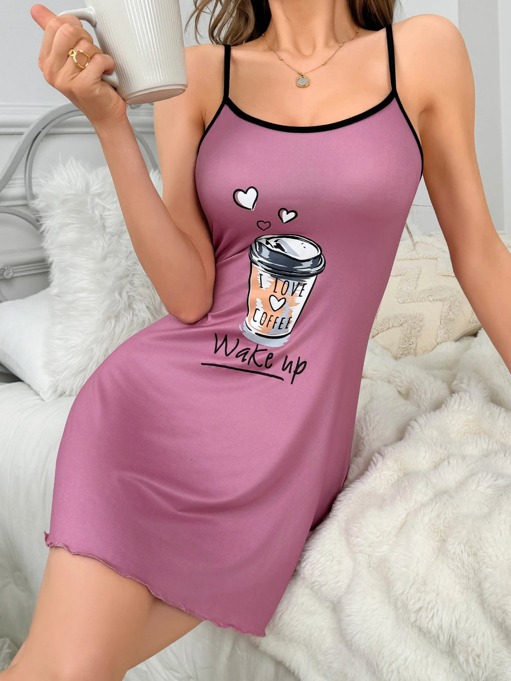 Women's new style halter pajamas Home wear casual pajamas casual skirt cute nightdress coffee pattern