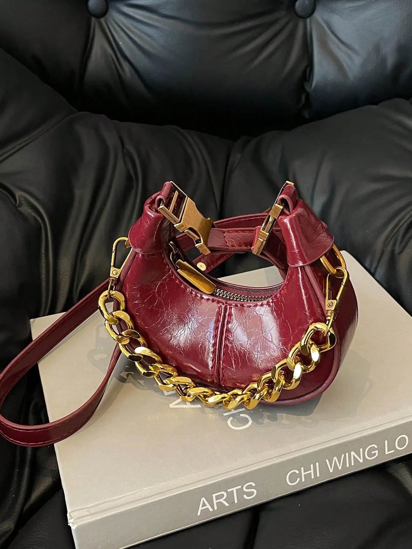 Women's Sequined Chain PU Top-Handle Hobo Bag