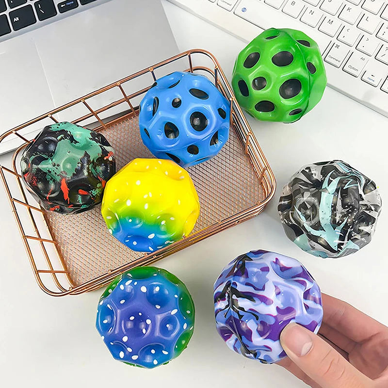 Galaxy Moon Shape Porous Bouncy Ball | Popping Sensory Fidget Toy | Stress Relief | Kids & Adults