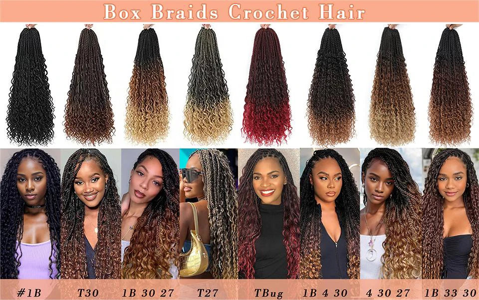 Goddess Box Braids Crochet Hair 14 18 24 Inch Bohemian Hippie Box Braids With Curly Ends Synthetic Braiding Hair for Black Women