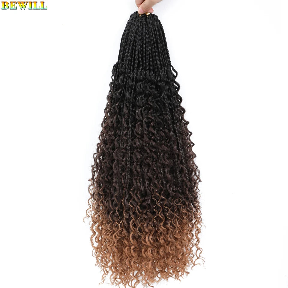 Goddess Box Braids Crochet Hair 14 18 24 Inch Bohemian Hippie Box Braids With Curly Ends Synthetic Braiding Hair for Black Women