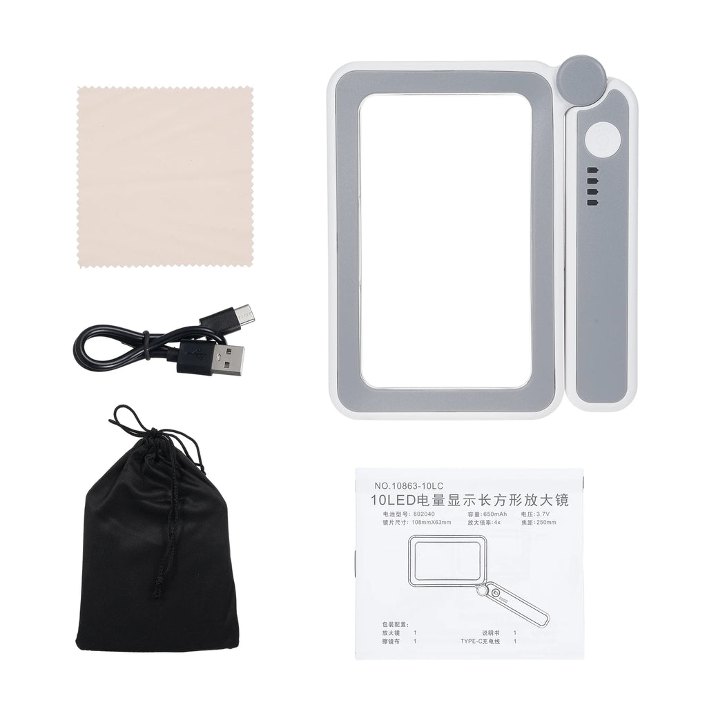 4X Large Magnifying Glass with LED Lights USB Loupe Rechargeable Magnifier Handheld Reading Magnifying Lamp With LED Lighting