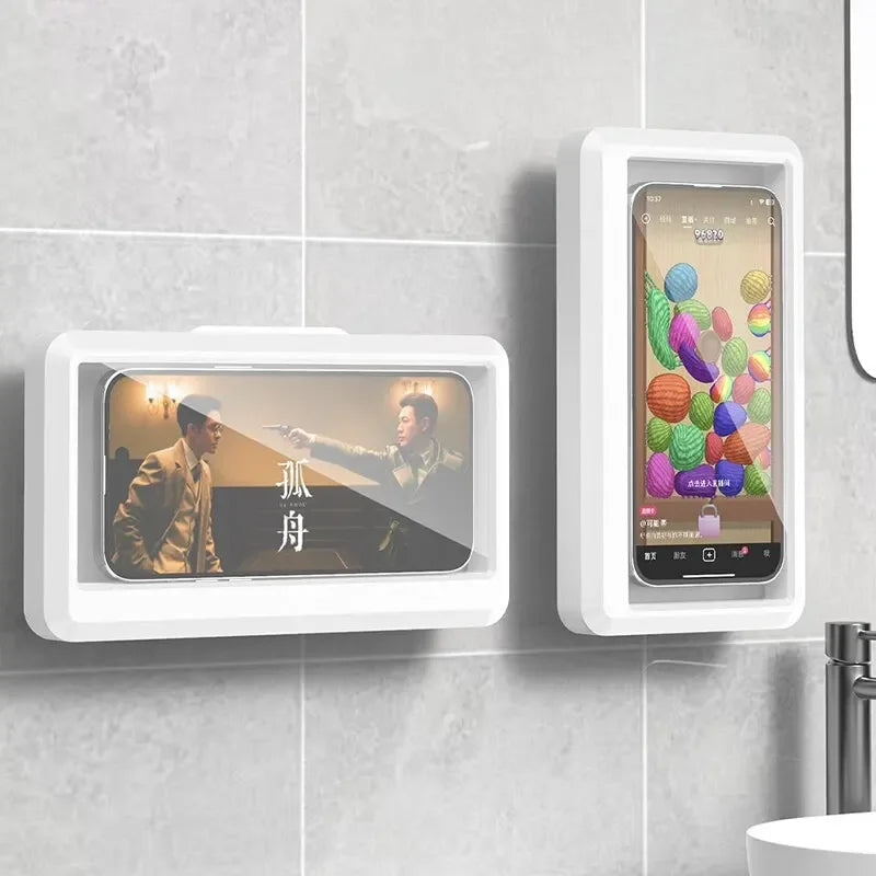Fixed Universal Waterproof Anti-Fog Shower Phone Holder Touch Screen Support Wall Mount Phone Case For Bathroom Daily Use