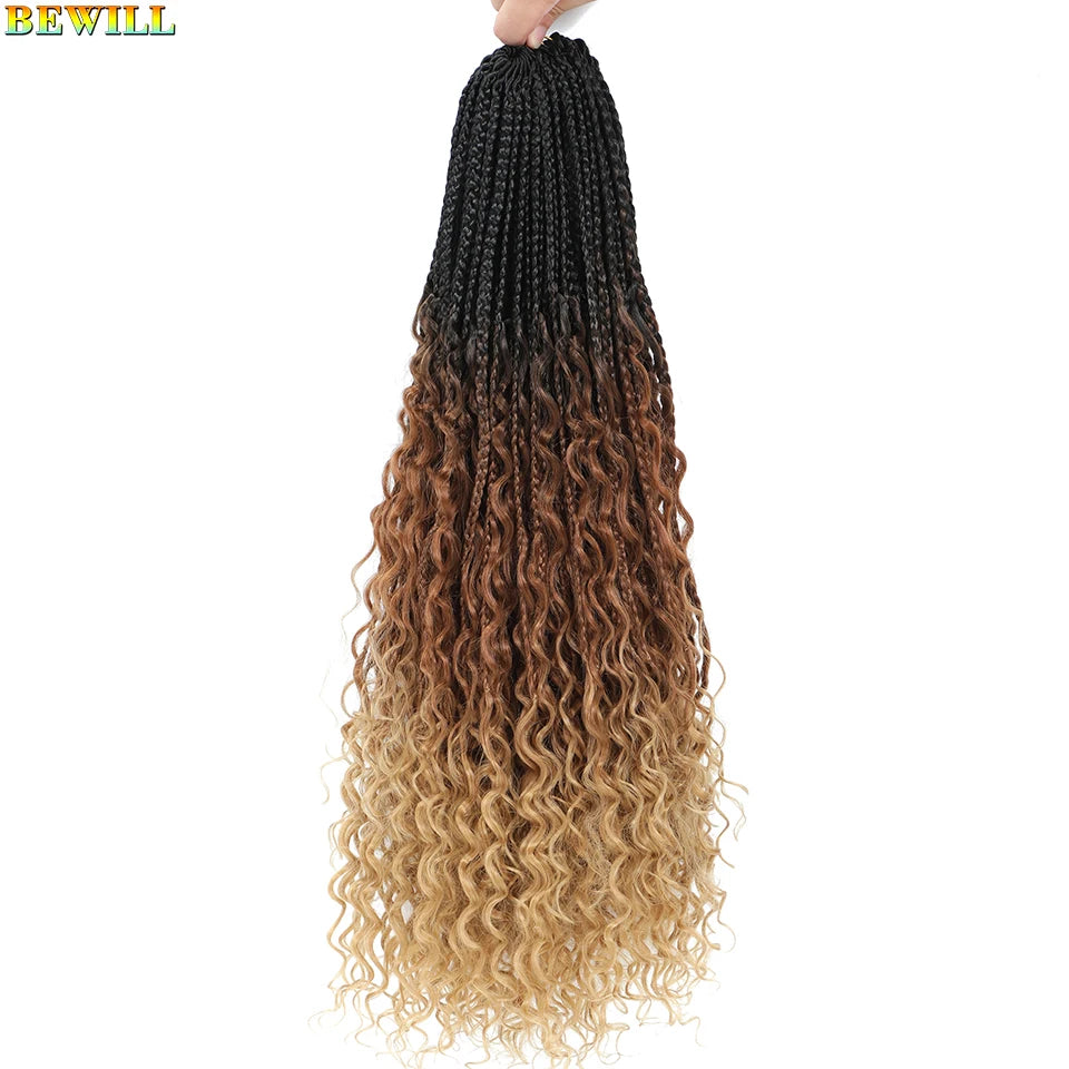 Goddess Box Braids Crochet Hair 14 18 24 Inch Bohemian Hippie Box Braids With Curly Ends Synthetic Braiding Hair for Black Women