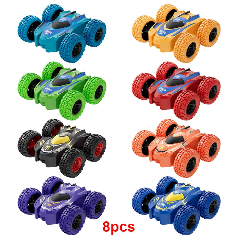 4-8 Pack 360° Rotating Stunt Car Toys - Friction Powered Toy Cars Push and Go Vehicles for Toddlers Kids Best Christmas Gift