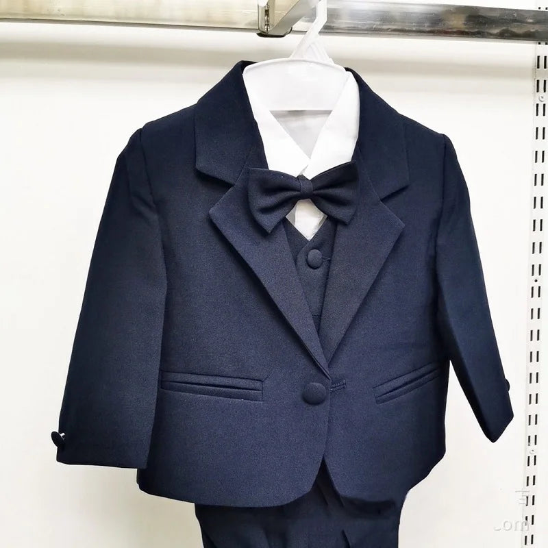 Fashion Baby Formal Clothes Set Blazer Jacket+Shirt+Vest+Bowtie+Pant 5PCS Infant Toddler Clothes Suit Party Baby Clothes 0-2Y