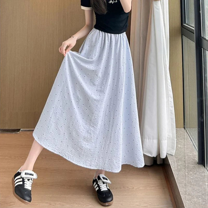 Women's High Waist Pleated A-Line Midi Skirt