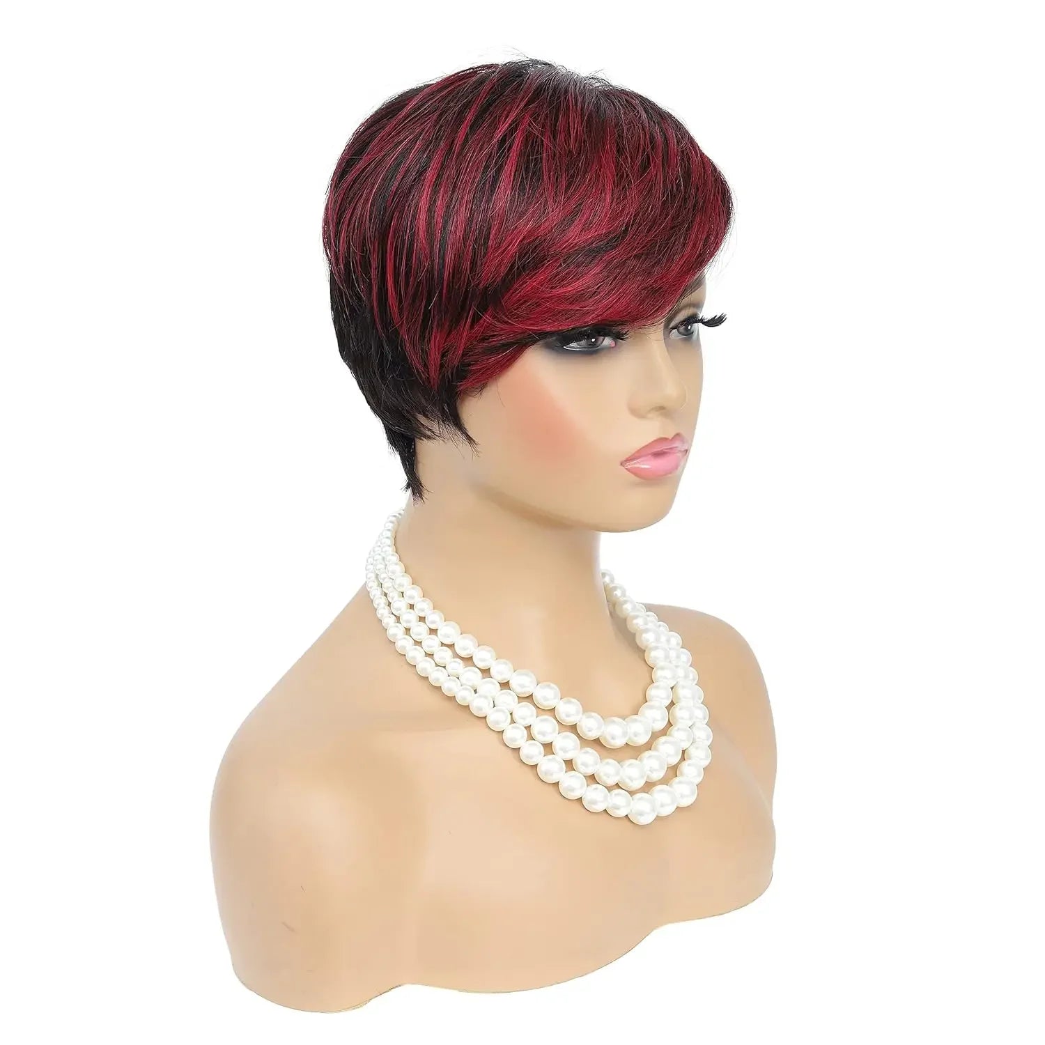 Short Hair Wigs for Black Women Ombre Red Wig Pixie Cut Wigs with Bangs Synthetic Short Pixie Wig for Black Women Natural Black