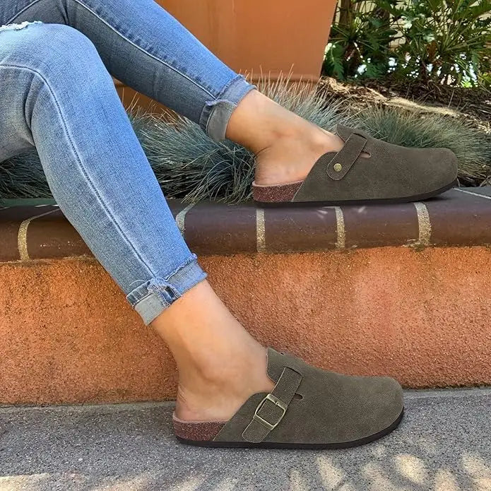 Goosecret Men Cow Suede Clogs Soft Cork Footbed Men Mules Slippers Fashion Men House Sandals With Arch Support Men Beach Sandals