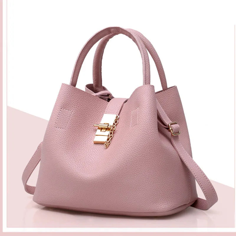 Women's PU Leather Crossbody Tote Bag – Fashion Shoulder Handbag with Letter Detail | 3 Colors