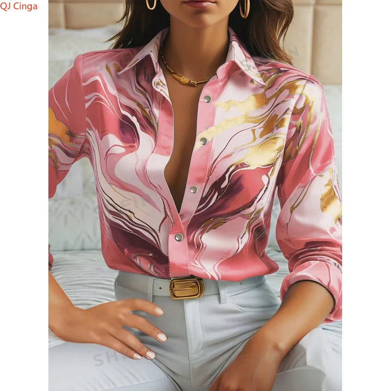 2026 Women's Purple Long-Sleeve Shirt for Fall, Single-Button Collar Print Shirts, Fashionable Fitted Top for Girls.