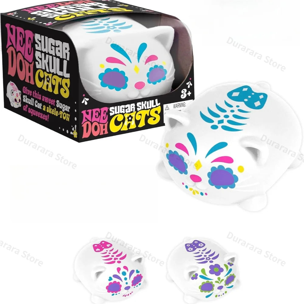 Schylling NEEDOH Sugar Skull Cat Squeeze Toy – Colorful Sensory Stress Ball, Desk Toy, Ages 14+
