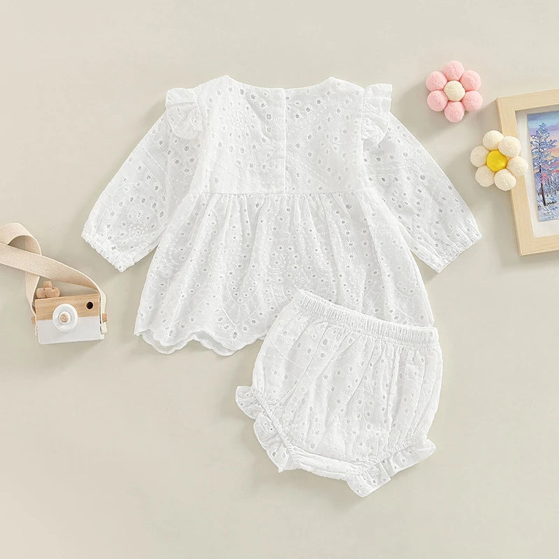 Baby Girl Long Sleeve Top & Ruffle Shorts Set