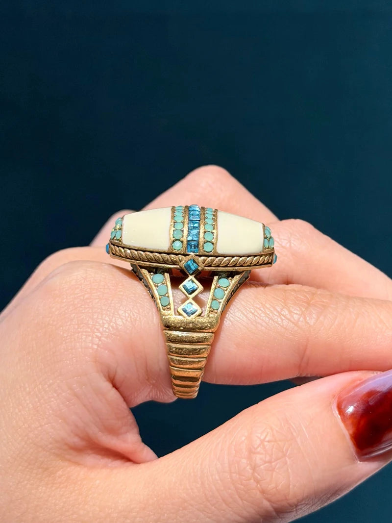 Vintage Oval Sea Blue Crystal Rings Natural Stone White For Woman 18k Real Gold Plated Luxury Antique Jewelry High Quality 2026