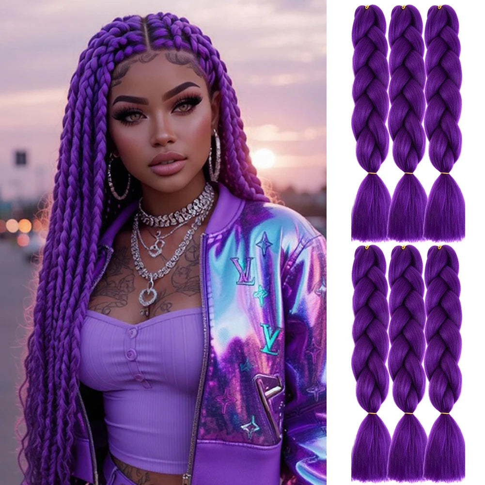 Crochet Braids 6Pcs Braiding Hair Ombre Synthetic Colorful Braiding Hair Extensions for Women Girl Daily Wear High Temperature