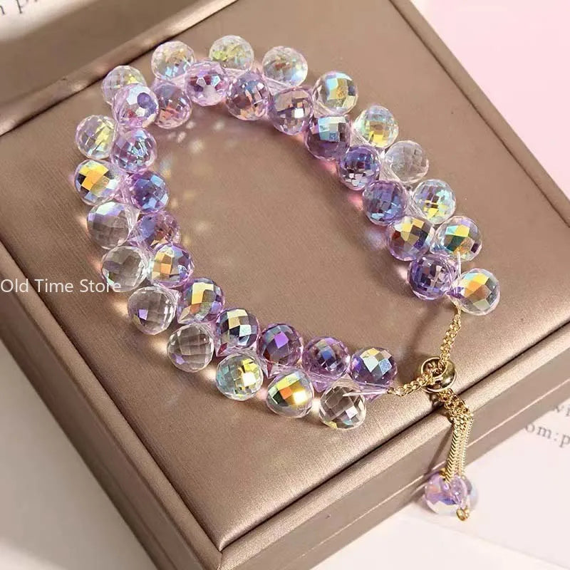 Bracelet for Women Girls Exquisite Zircon Handmade Beads Charm Bracelets Brilliant Purple Crystal Jewelry Gift