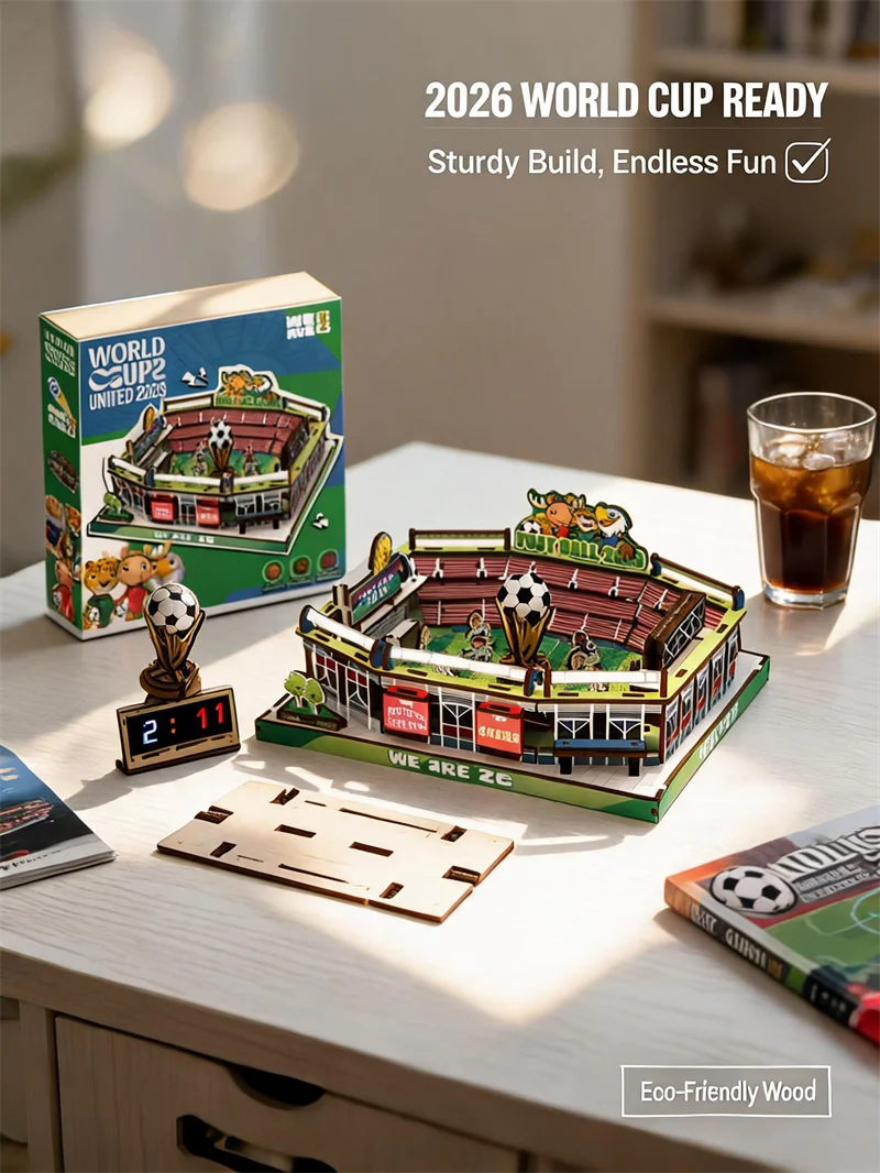 Football Stadium 3D Wooden Puzzle – DIY Assembly Model with Removable Scoreboard