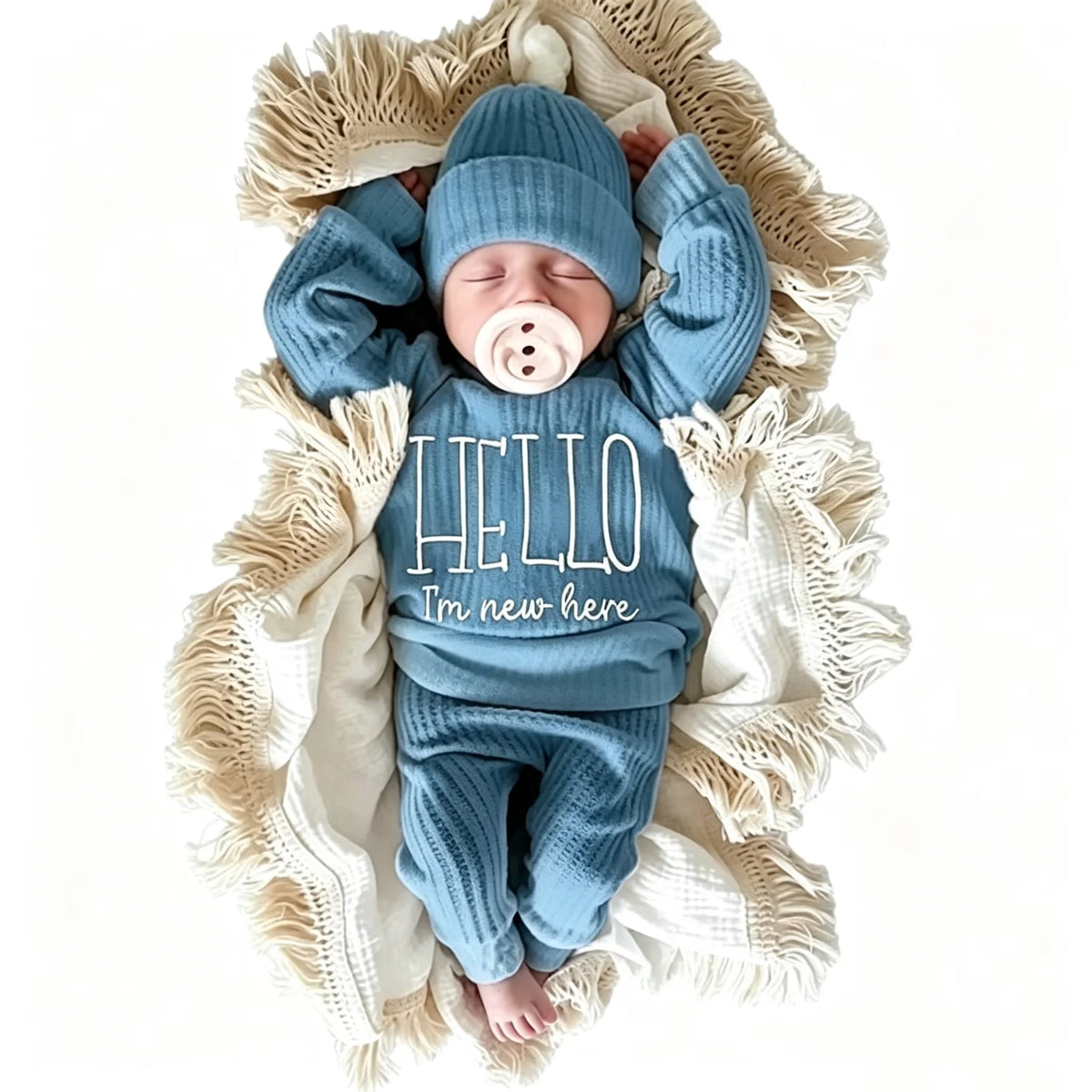 Hello World Newborn Photo Outfit, 3 Pieces