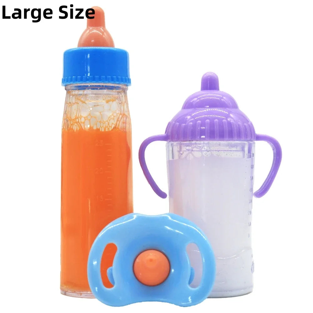 Baby Doll Feeding Bottle Set | 2 Bottles & Toy Pacifier | Doll Accessories | Pink & Blue