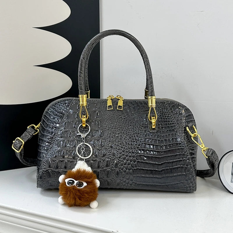Women's Crocodile Pattern Structured Shoulder Bag