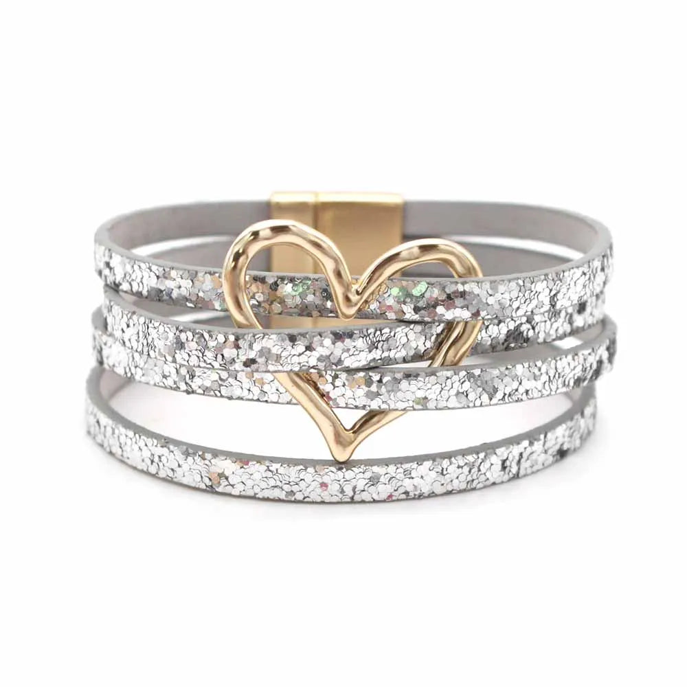 Women's Multilayer Leather Wrap Bracelet – Magnetic Clasp Wide Bangle | Punk Fashion Jewelry