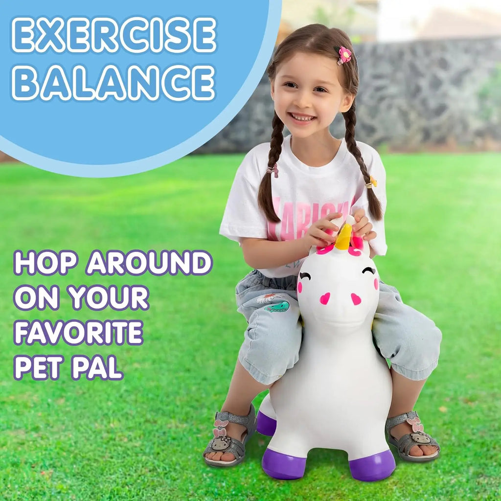 Kids Bouncy Unicorn Hopper - Inflatable Ride-On Toy