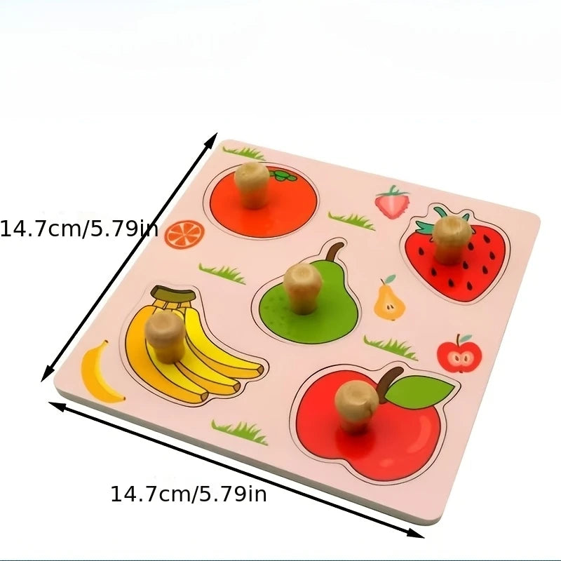 Wooden Animal Peg Puzzle Board Toy, Cartoon Farm Animal Pattern + Peg Matching Design