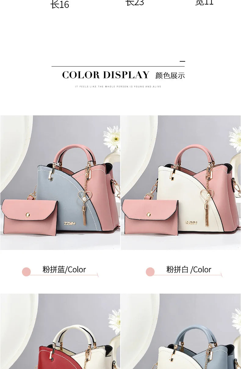 Women's Patchwork Appliqué PU Top-Handle Crossbody Tote