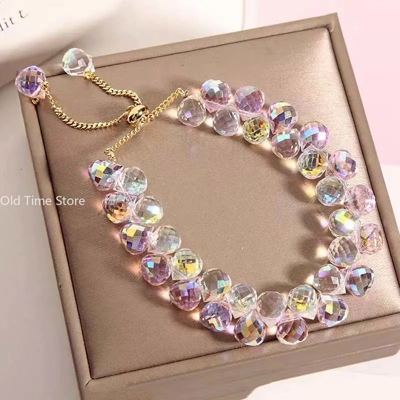 Zircon Crystal Beaded Charm Bracelet – Handmade Women's & Girls' Jewelry Gift