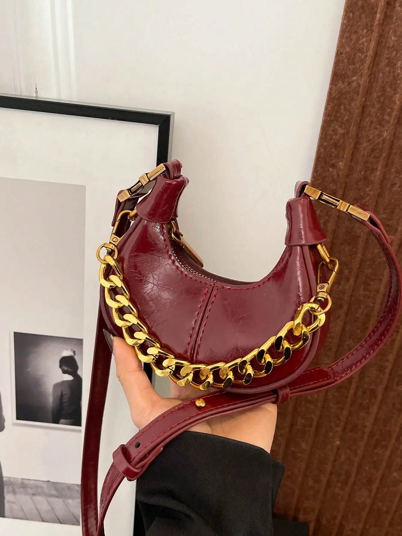 Women's Sequined Chain PU Top-Handle Hobo Bag