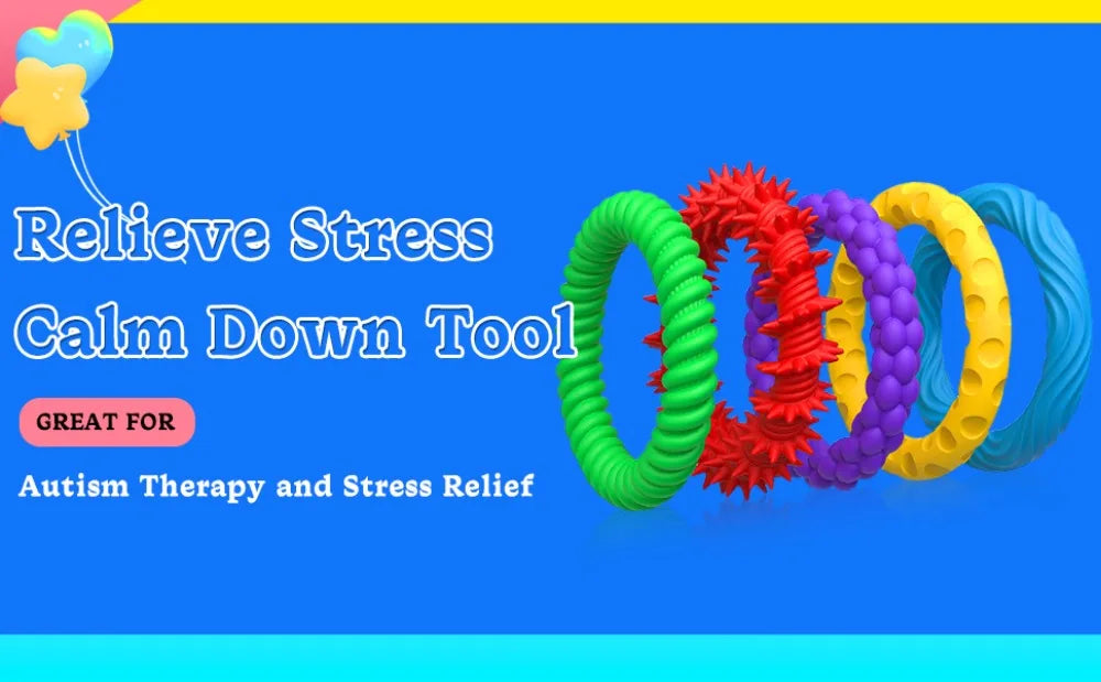 12/6/5PCS Fidegts Toys Silicone Sensory Rings Bracelet Stone Fun Fidgets for Kids Texture Stress Toys for Kids Autism Calming