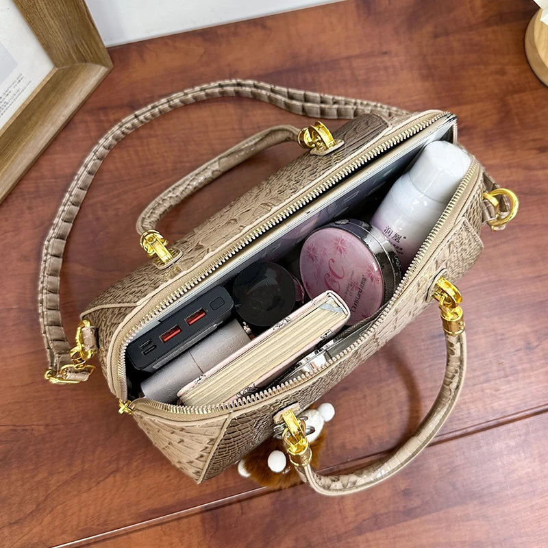 Women's Crocodile Pattern Structured Shoulder Bag