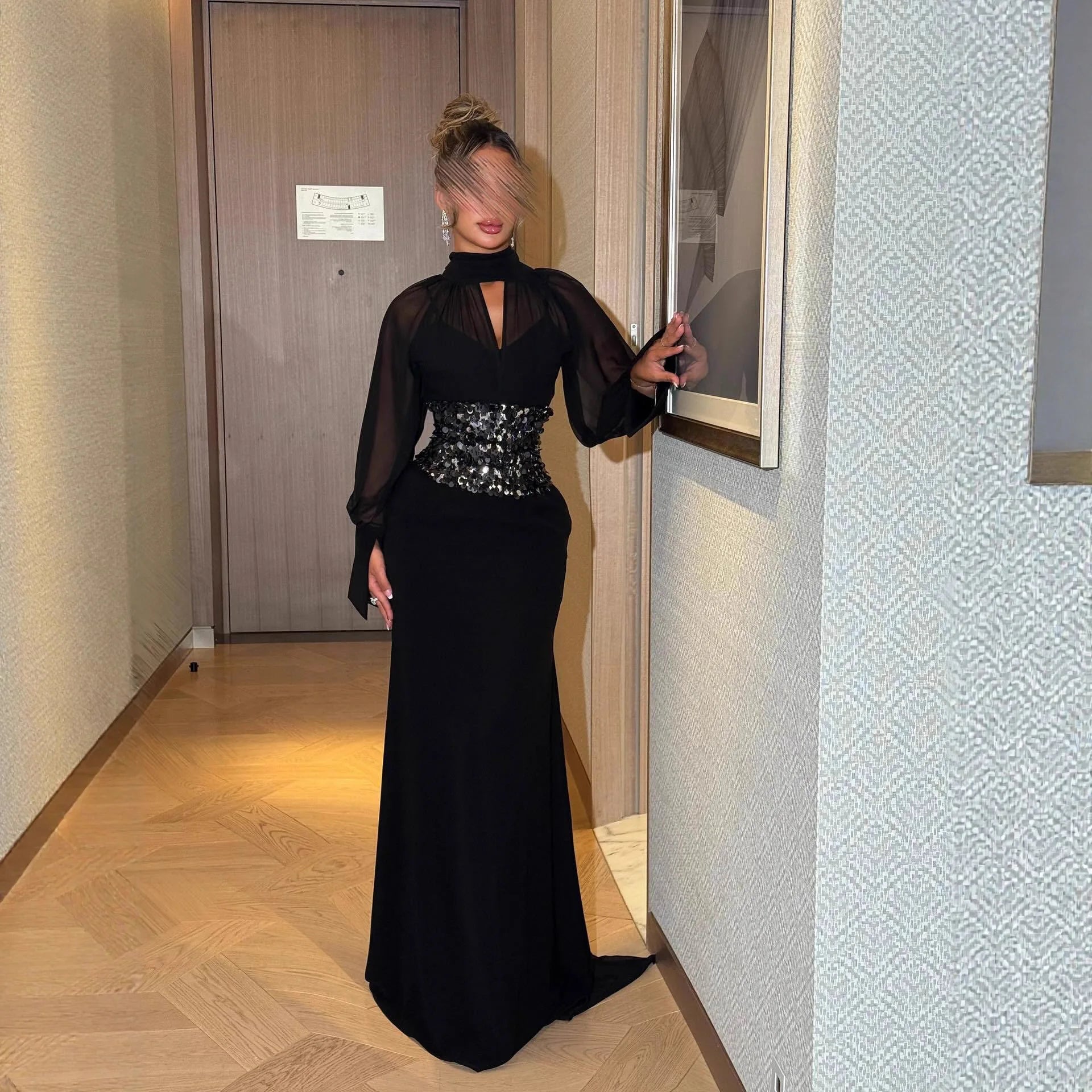 2026 Autumn Winter New Women's Clothing Middle East Chiffon Sequin Waist Dress Gown