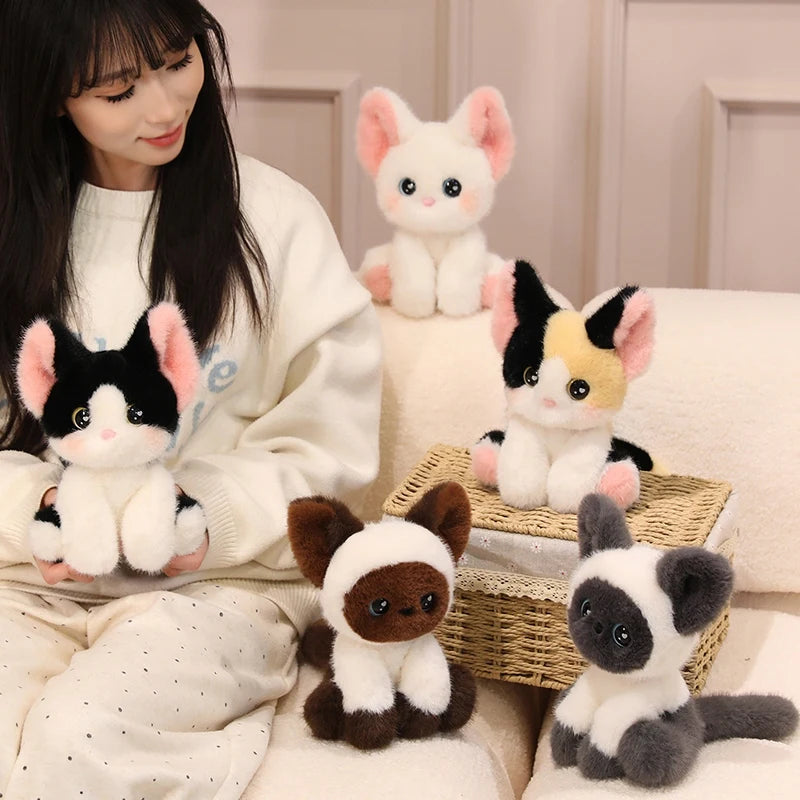Cute Calico Cat Plush Toy Lifelike Devon Cat Soft Animal Doll Office Classroom Desk Decoration Kids Toys Gift Cat Lovers